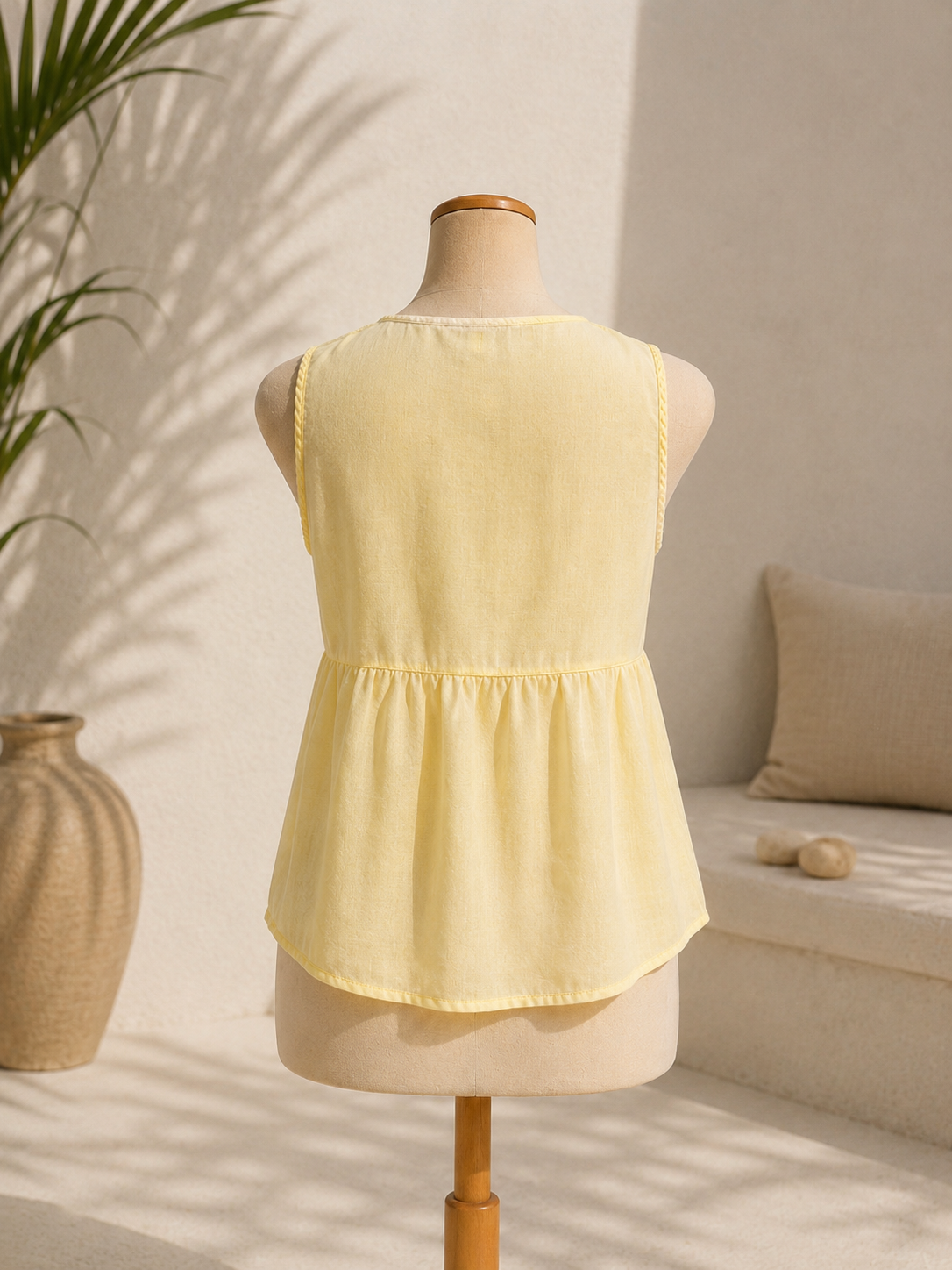 Yellow Tie-Front Peplum Top one size