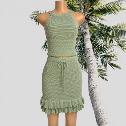Boho Crochet Knit Set One Size – Crop Top & Midi Skirt Summer Outfit