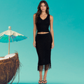 Crochet Knit Set – V-Neck Crop Top & Fringe Midi Skirt One Size